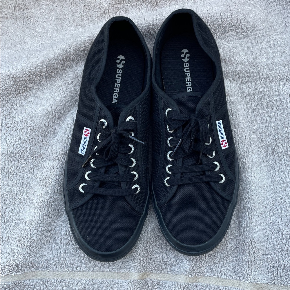 Superga Classic Black Lace-Up Sneakers
